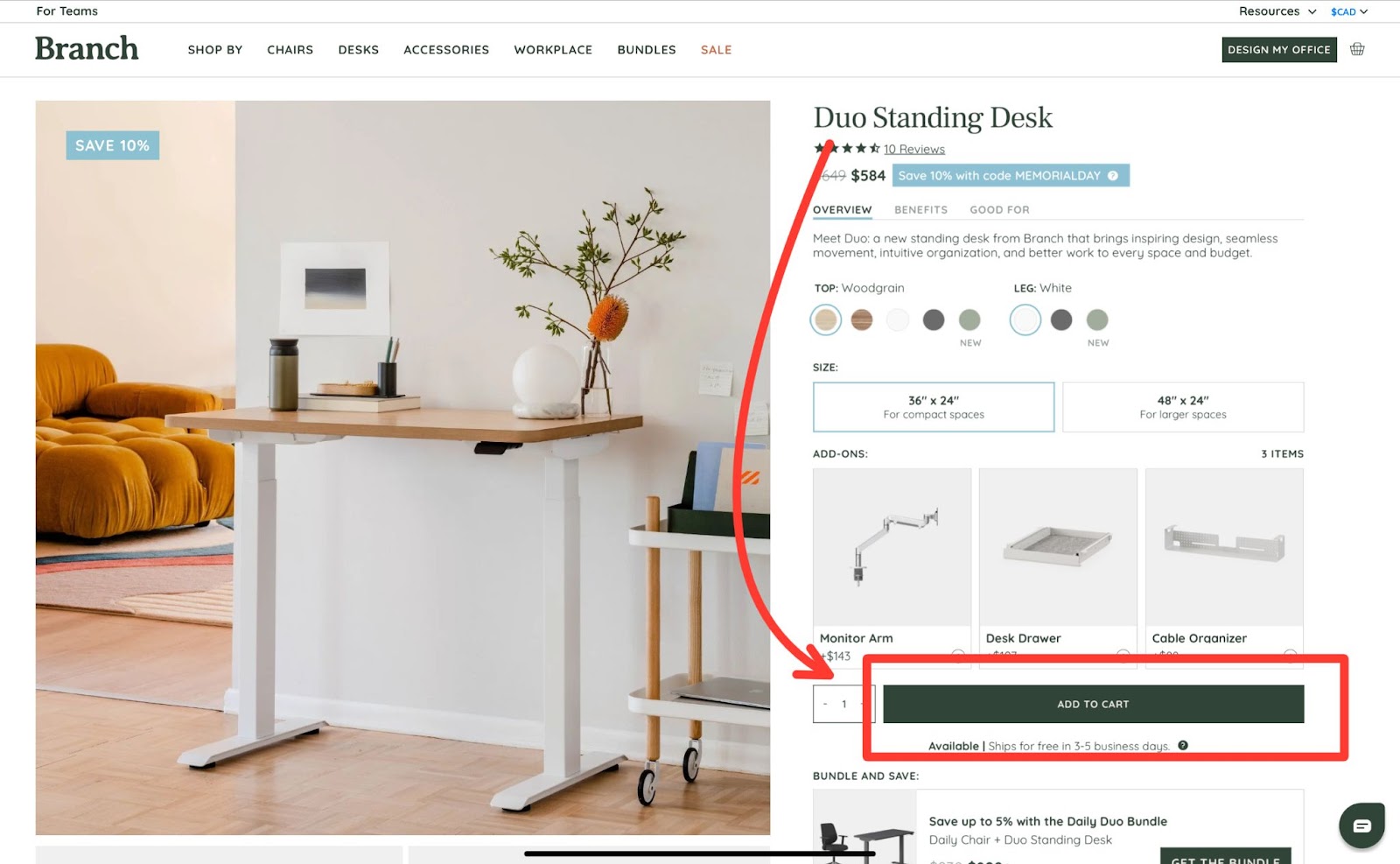 Branch ecommerce screenshot for maximizing sales