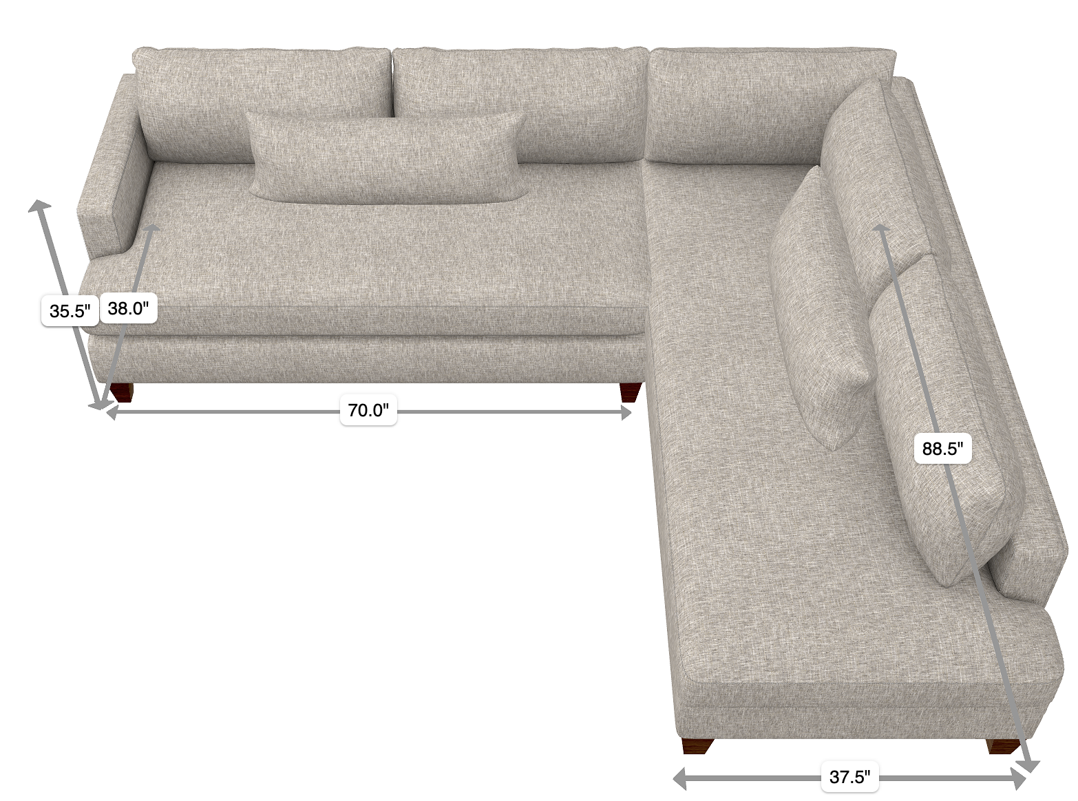 emric sectional size and dimensions