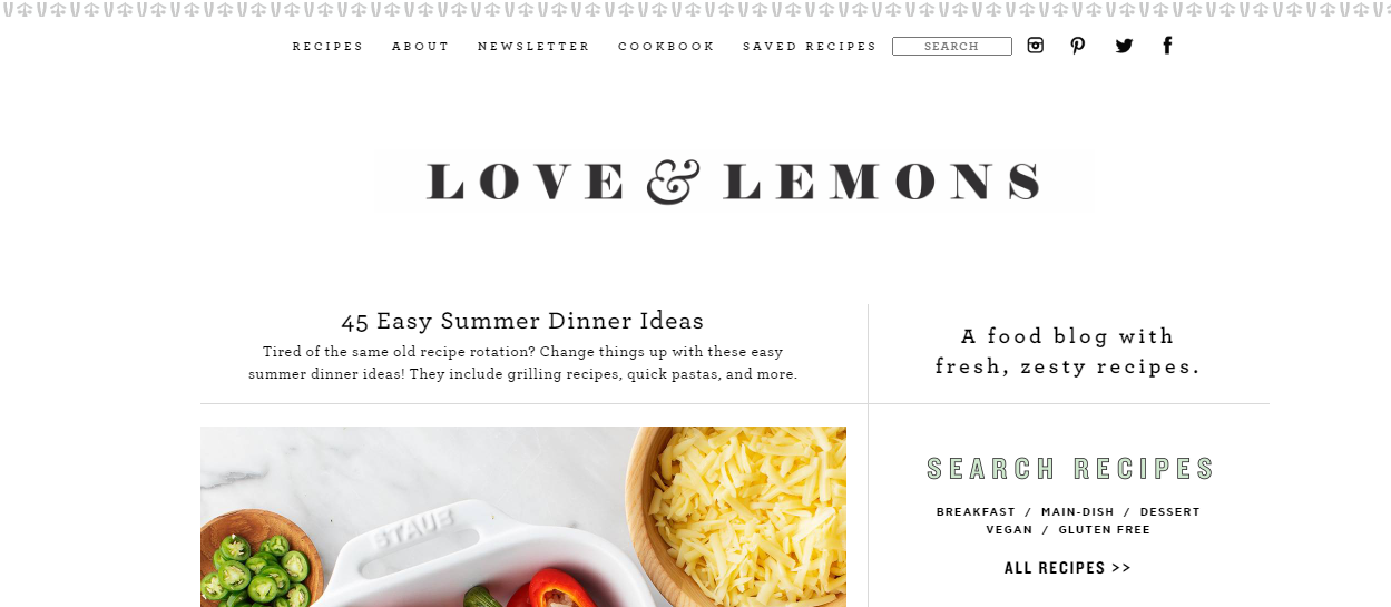 Love and Lemons Homepage - example of the best blog site designs