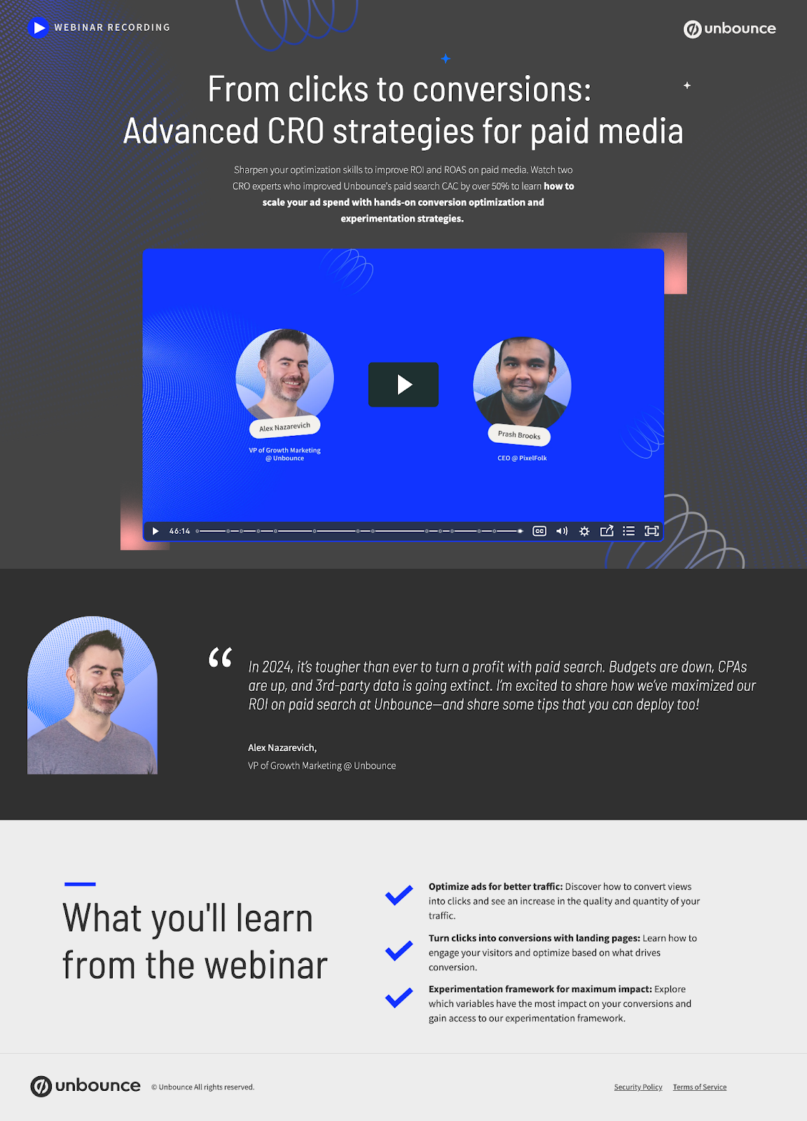 Unbounce webinar landing page recording example