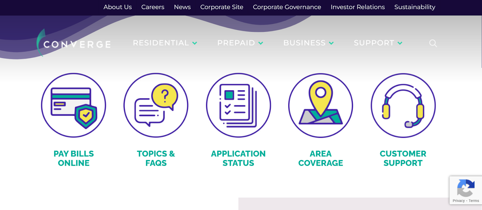 Converge ICT Solutions website snapshot highlighting the services it offers.