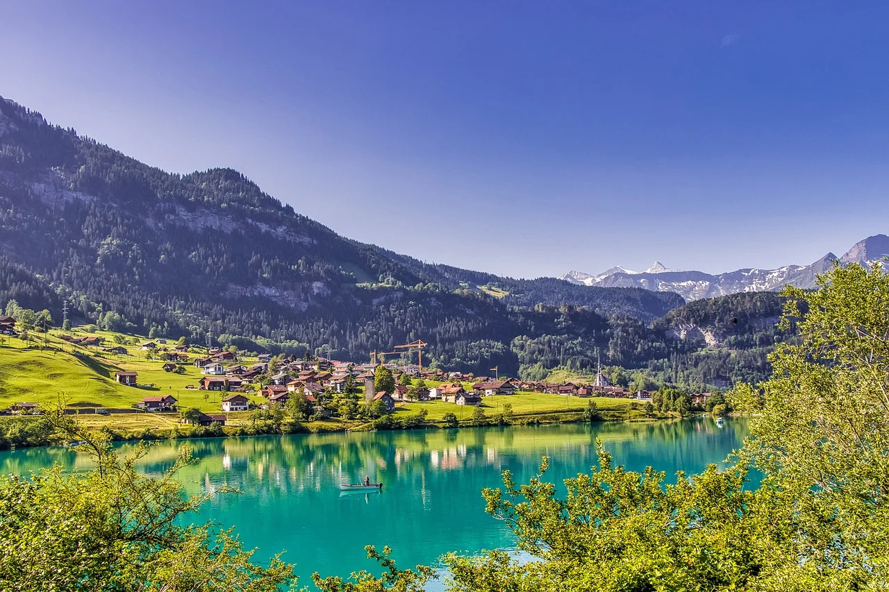 lake and mountain in Switzerland.