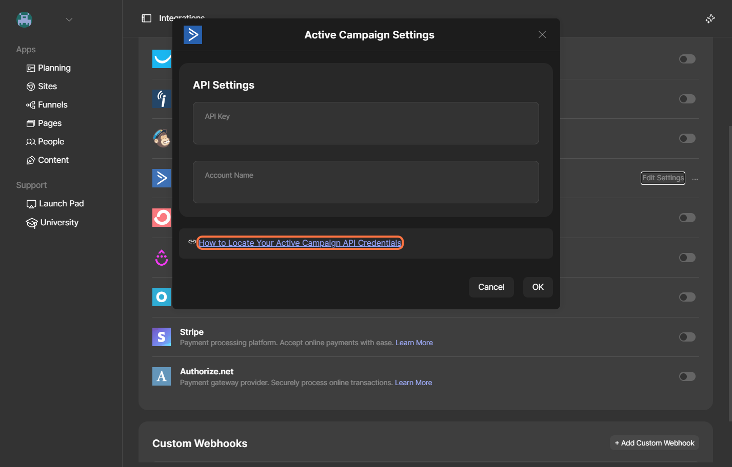 Click on How to Locate Your Active Campaign API Credentials