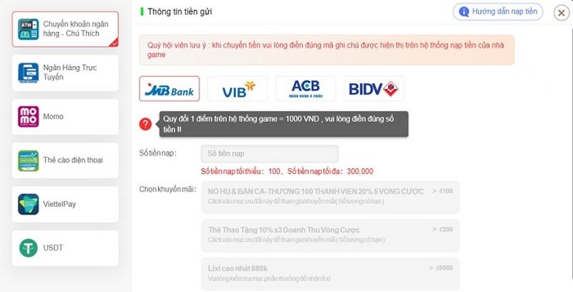 Hướng dẫn nạp tiền c54 qua ngân hàng