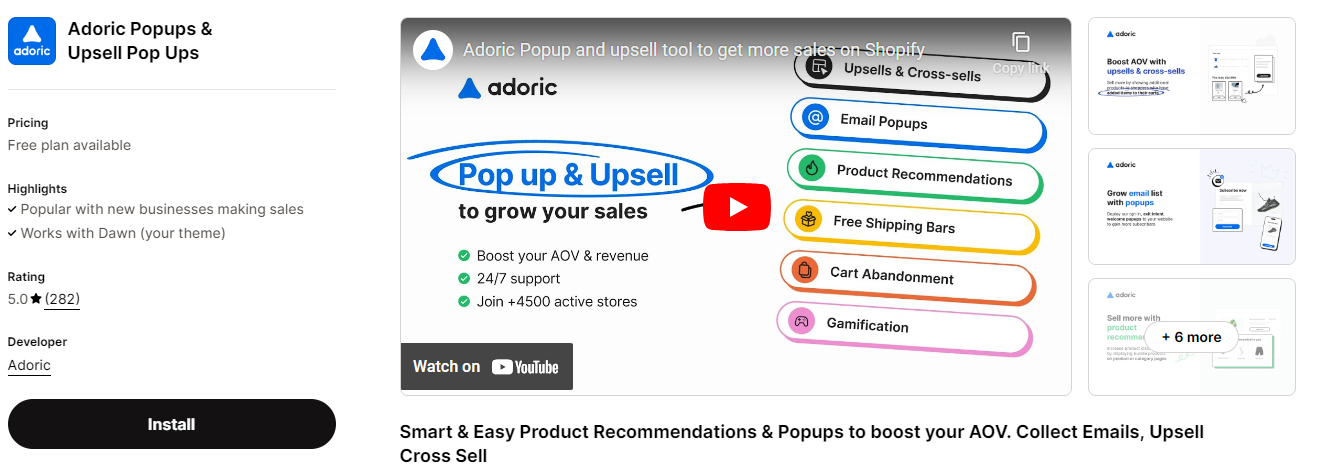 Adoric popups & upsell shopify app