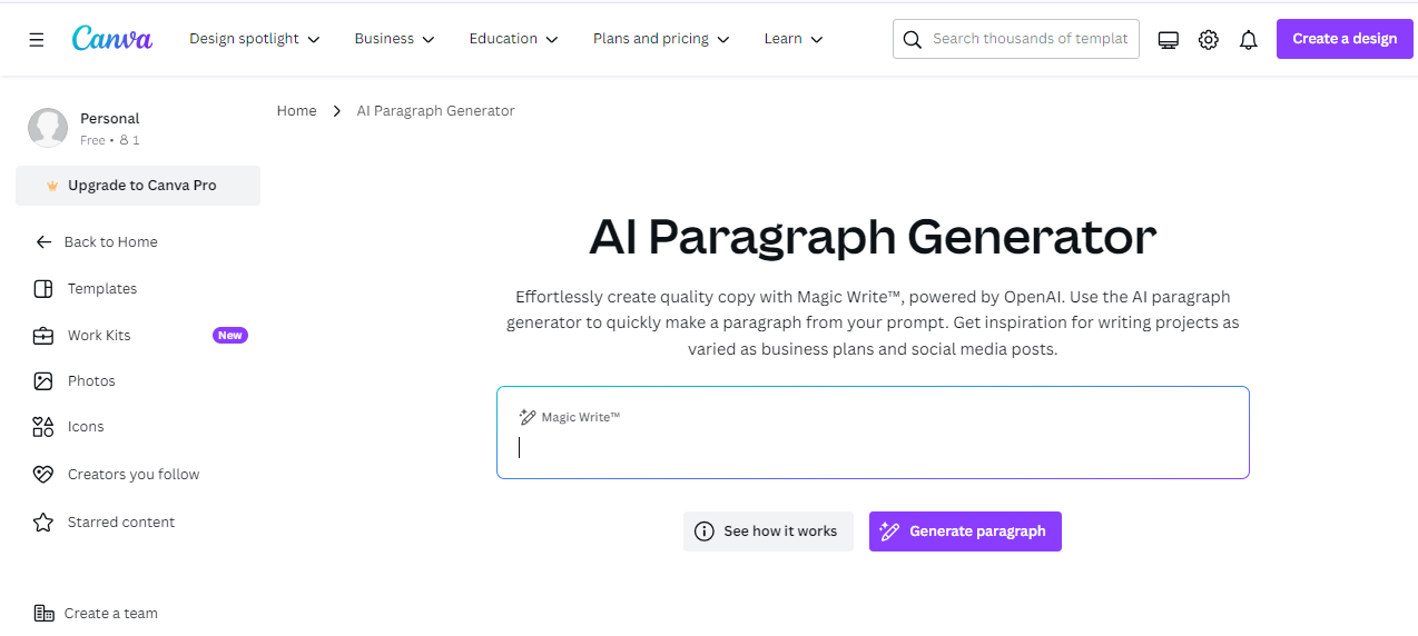 Canva AI Paragraph Generator