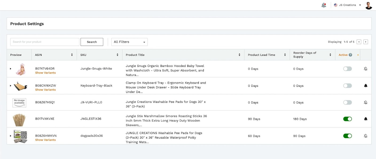 Go to Product settings, where we can add in the lead time and reorder days of supply for our product.