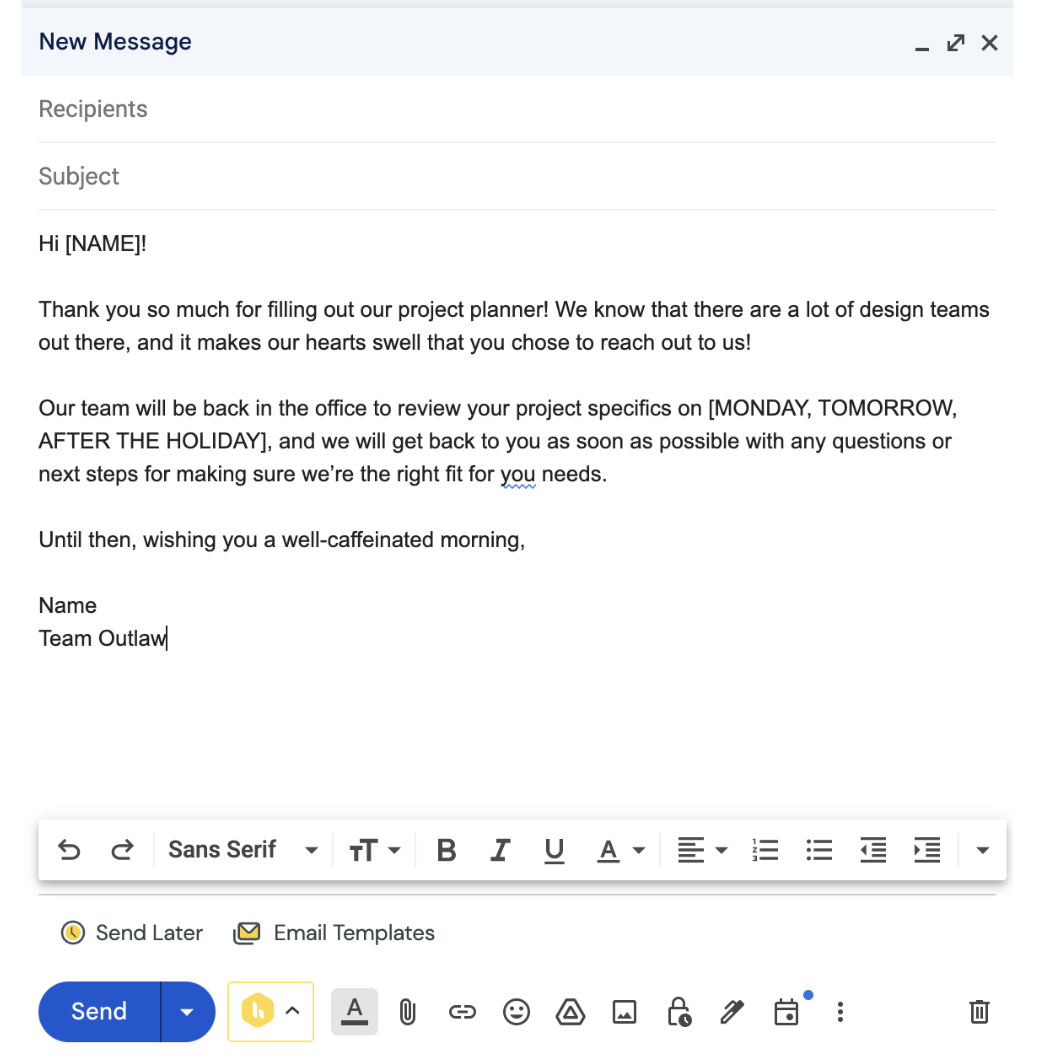Composing a canned response in Gmail
