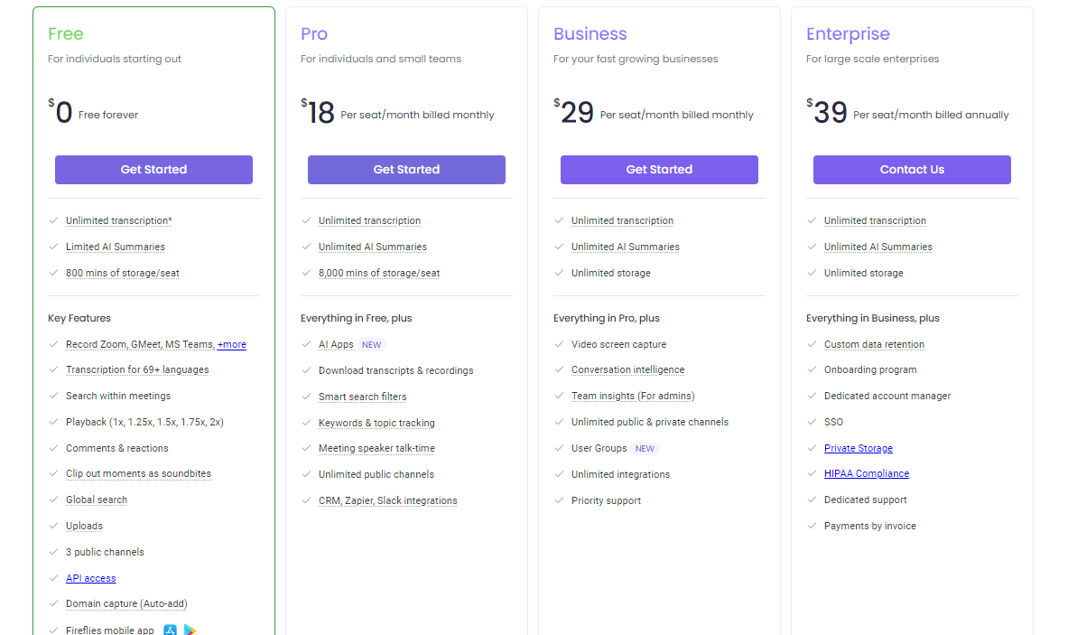 Fireflies.ai Plans and Pricing