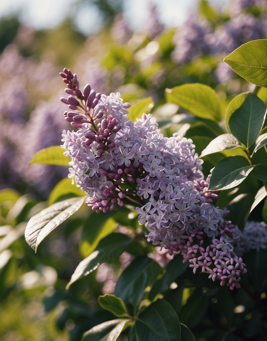 Lilac bushes in full bloom, surrounded by rich, well-drained soil and receiving plenty of sunlight