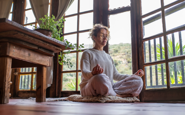 meditating on a meditation cushion