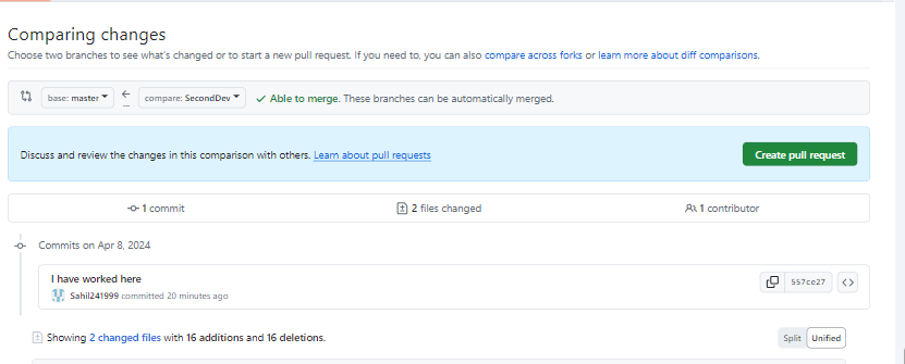 comparing changes in two different github commits