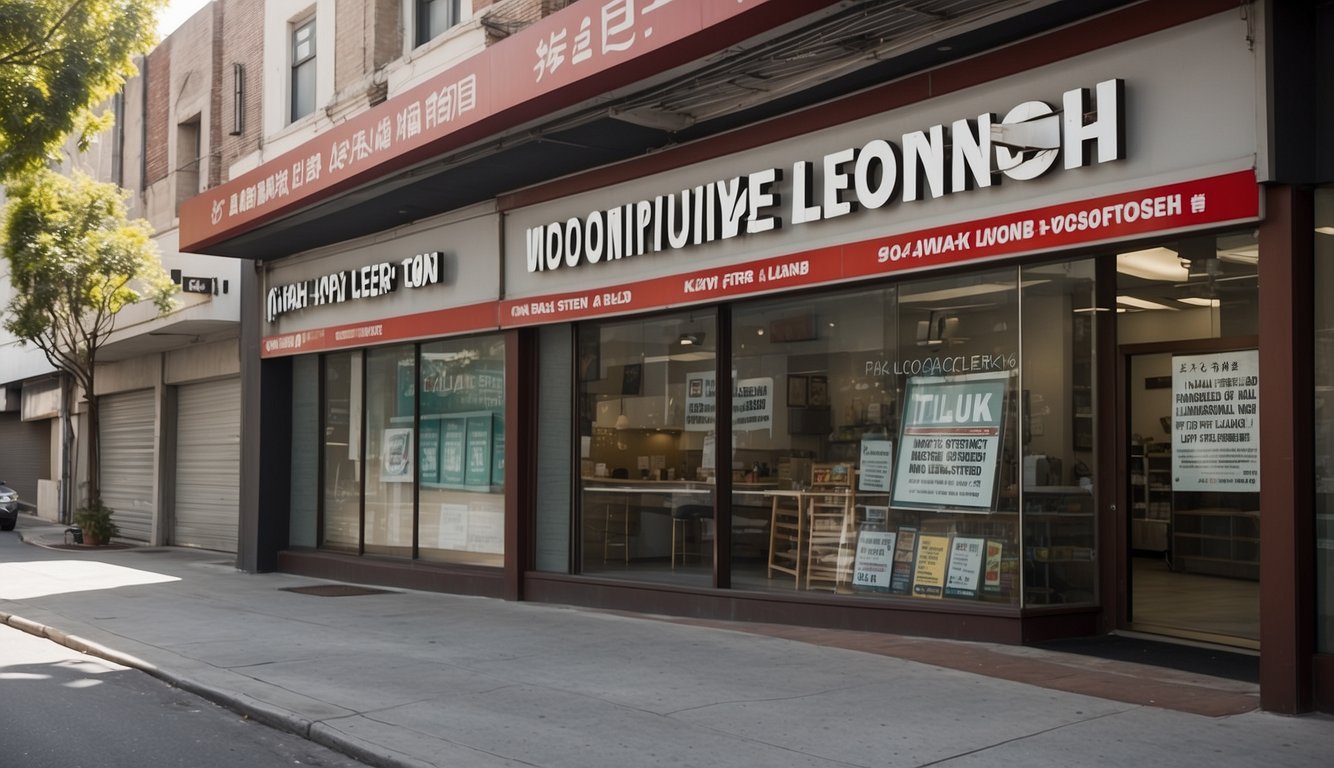 A storefront sign reading "Wah Leong Licensed Money Lender Review" with bold, professional lettering and a clean, modern design