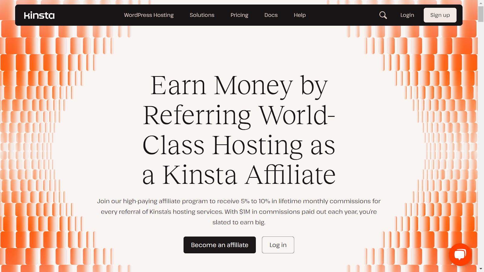 Screenshot from Kinsta affiliate program landing page.