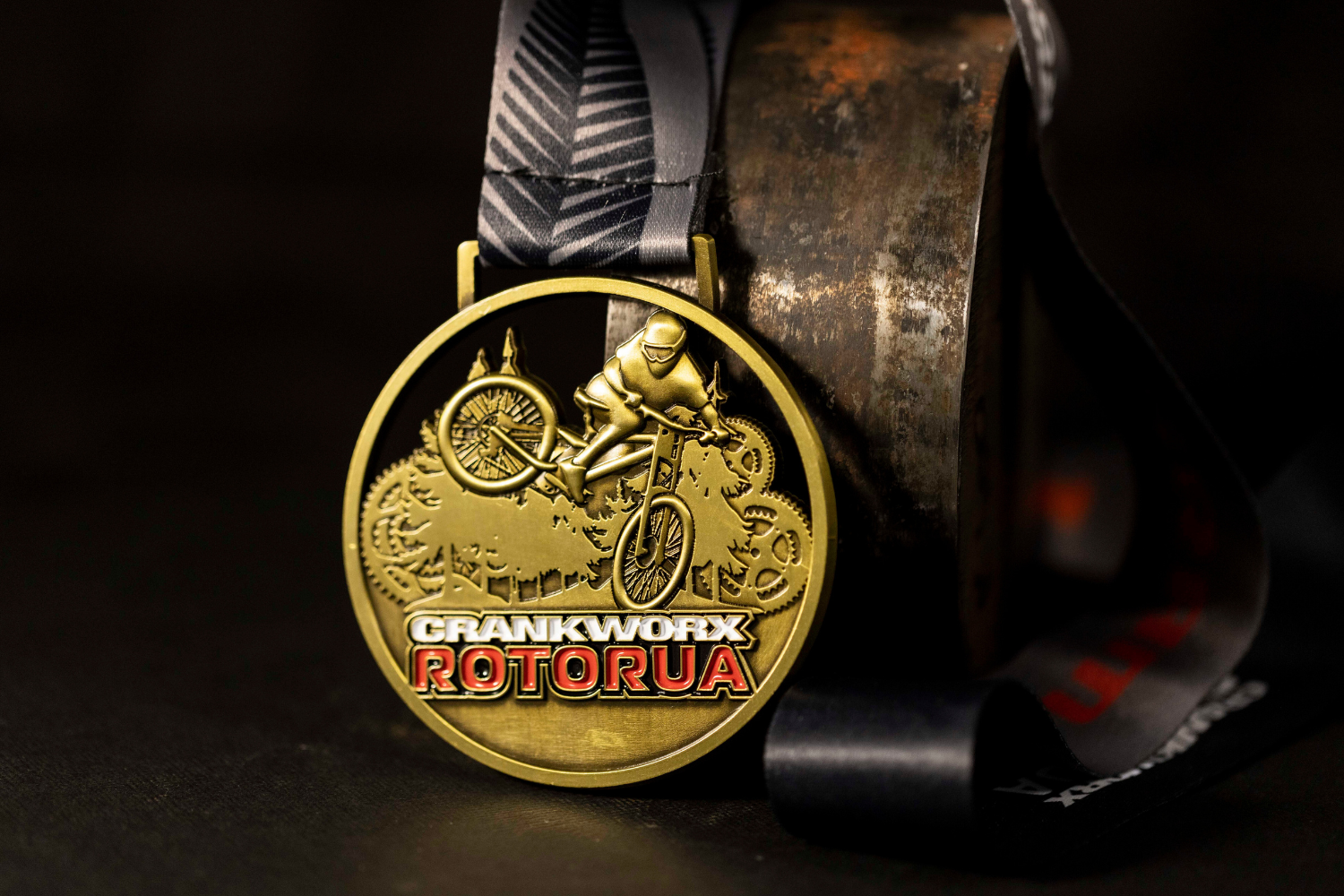 Custom medal for Crankworx Rotorua with 3D biker.