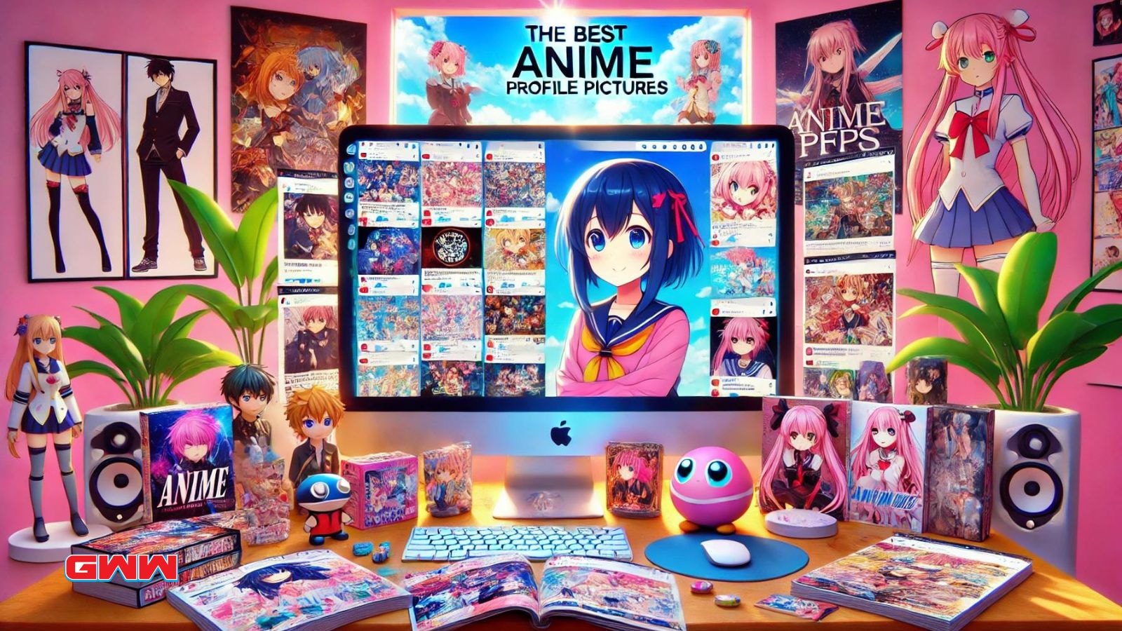 A vibrant and engaging scene showing various sources where one can find the best anime profile pictures (PFPs)