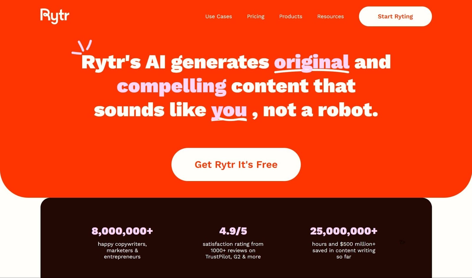 Screenshot of Rytr website