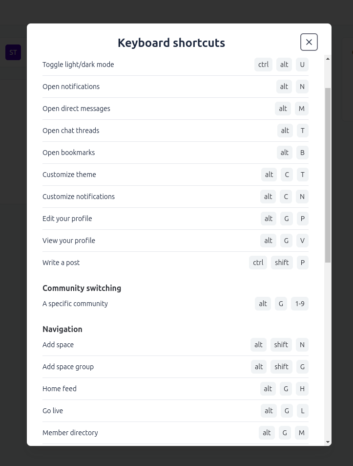 keyboard shortcuts in Circle