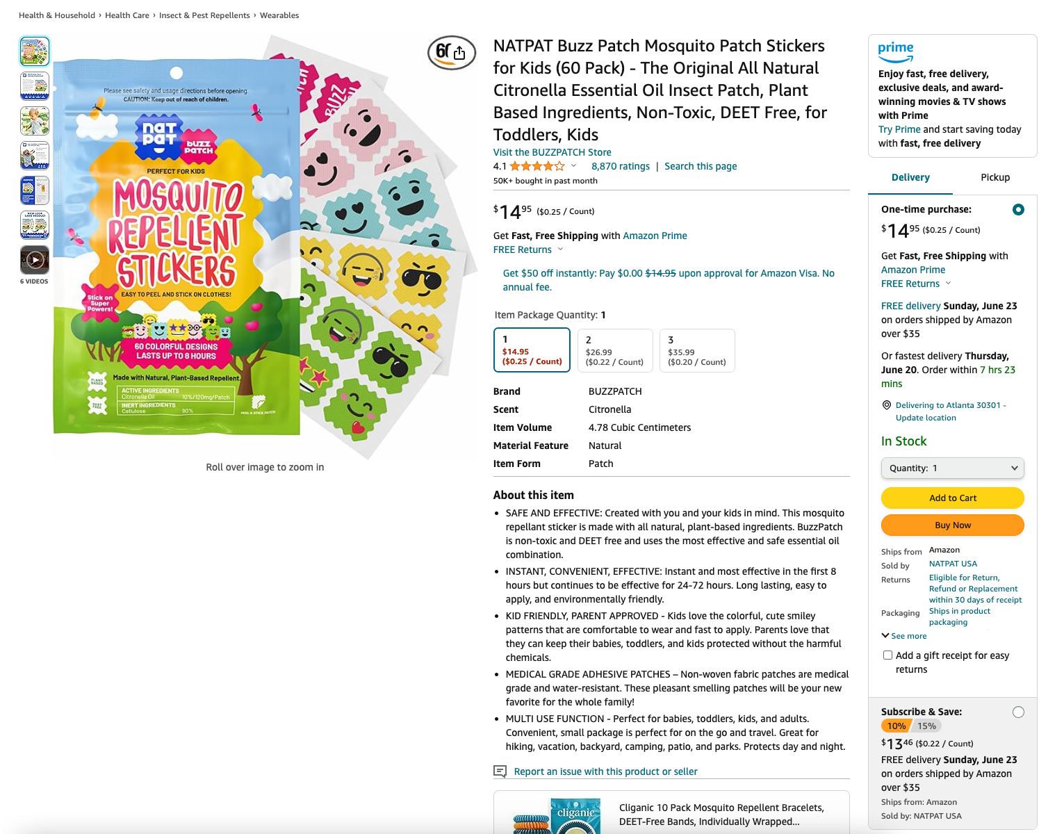 Screenshot of NATPAT product page for Amazon advertising examples.