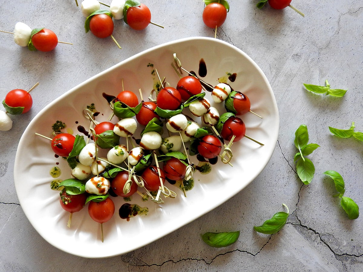 Caprese skewers are traditional new year's eve buffet menu ideas