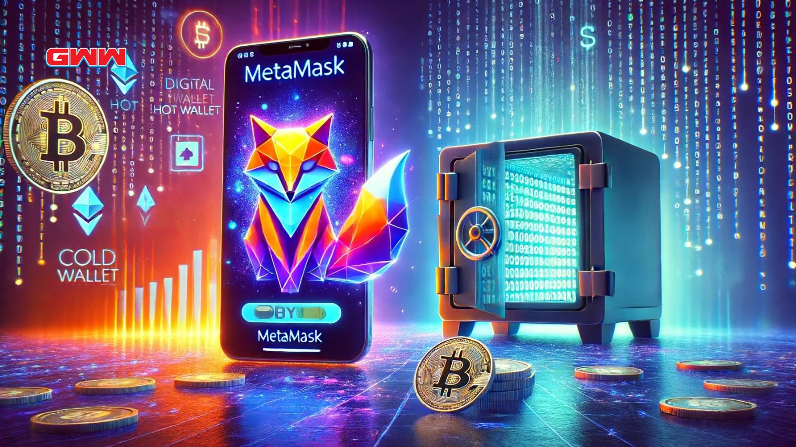 A scene with a digital, vibrant theme indicating it's a hot wallet.