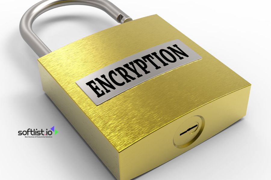 Gold padlock with the word "ENCRYPTION" engraved on it.