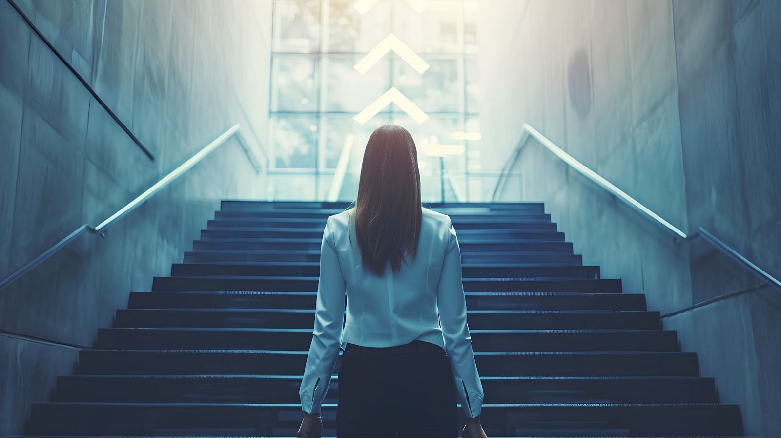 woman stairs light