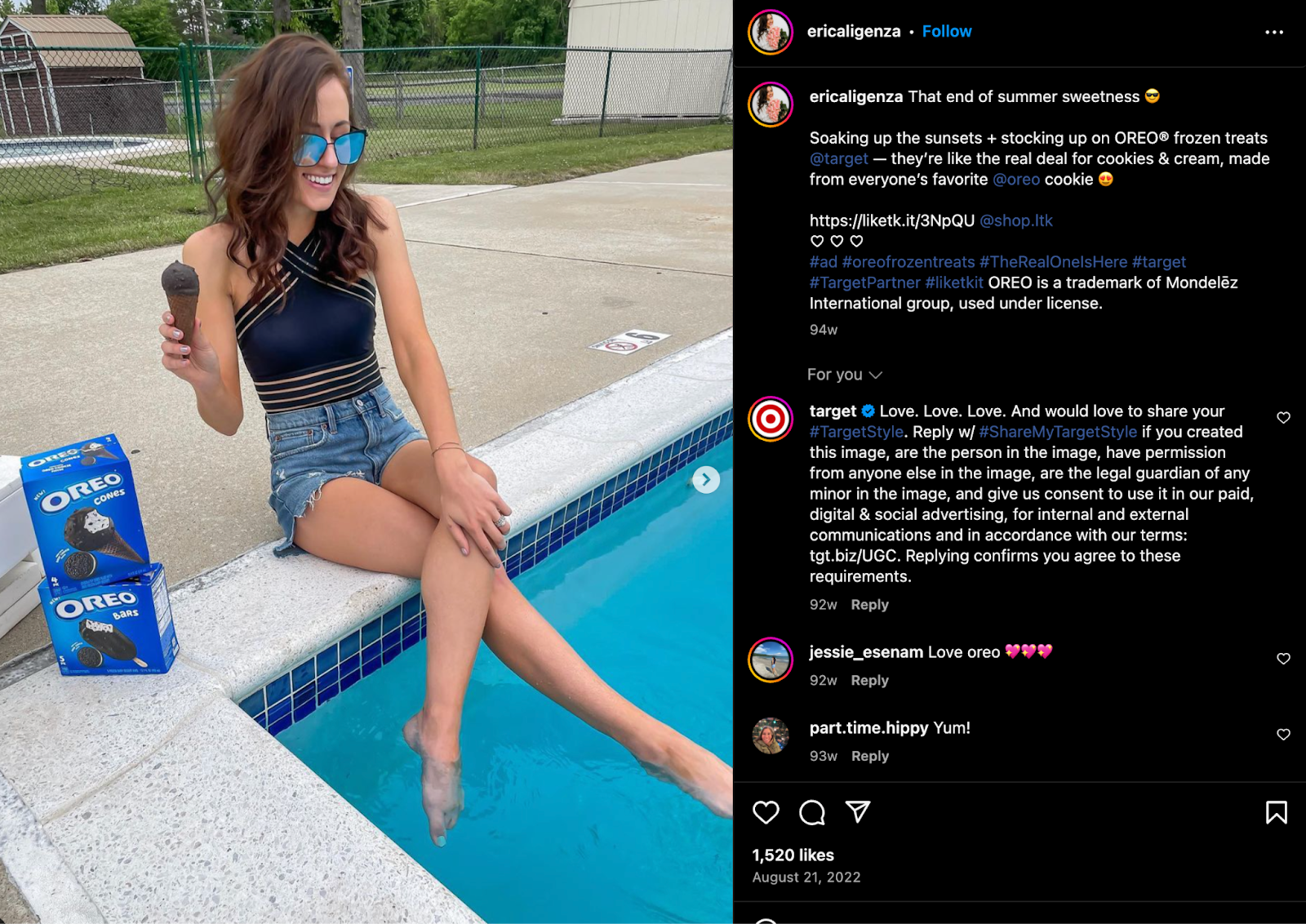 Image of Instagram Influencer Erica Ligenza promoting a paid brand deal