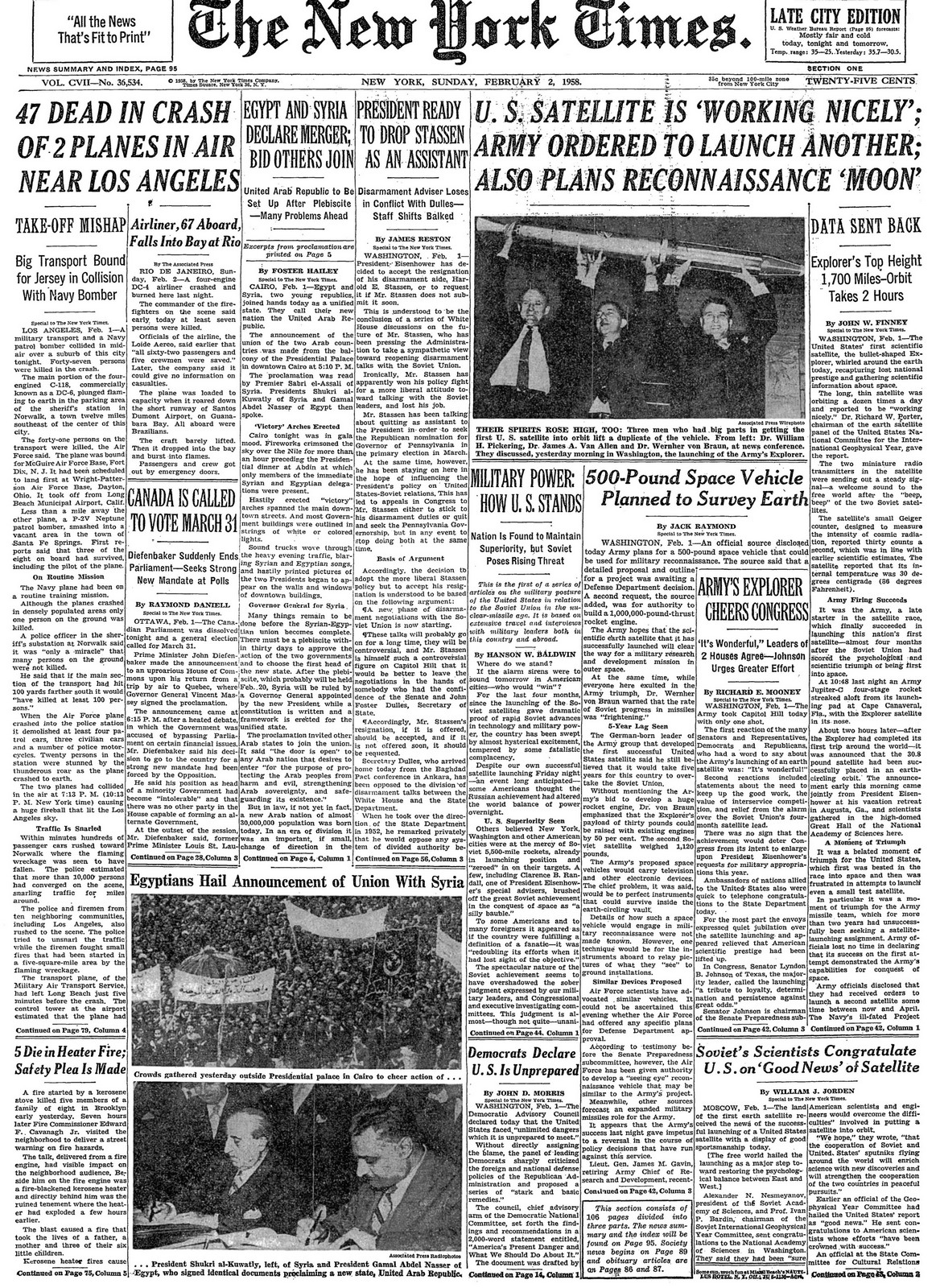 Sunday, February 2, 1958 – The New York Times Front Page