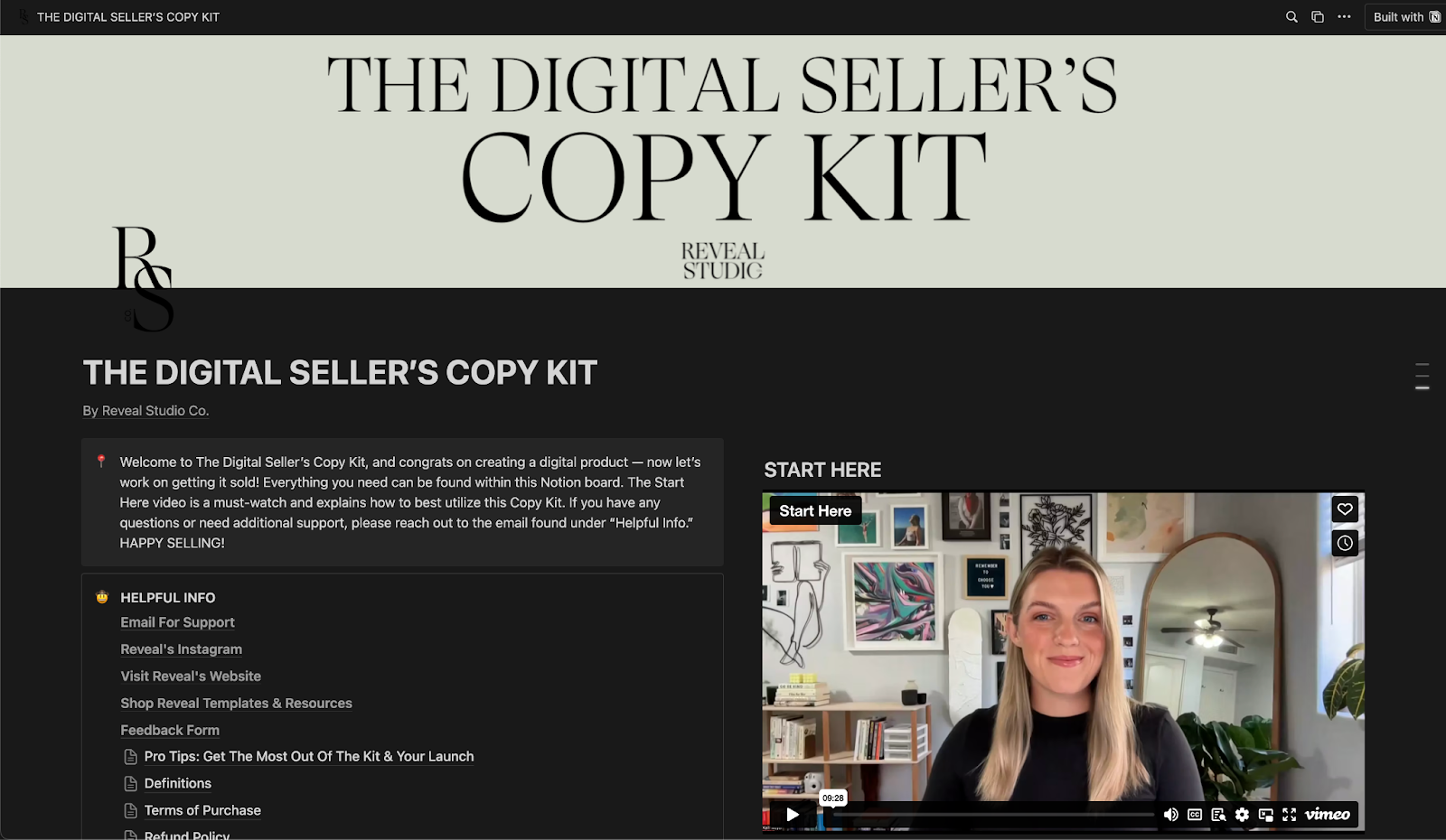 The Digital Seller's Copy Kit, how I use Notion for digital products | Reveal Studio Co.