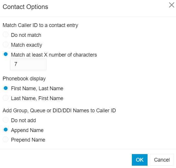 List of contact options