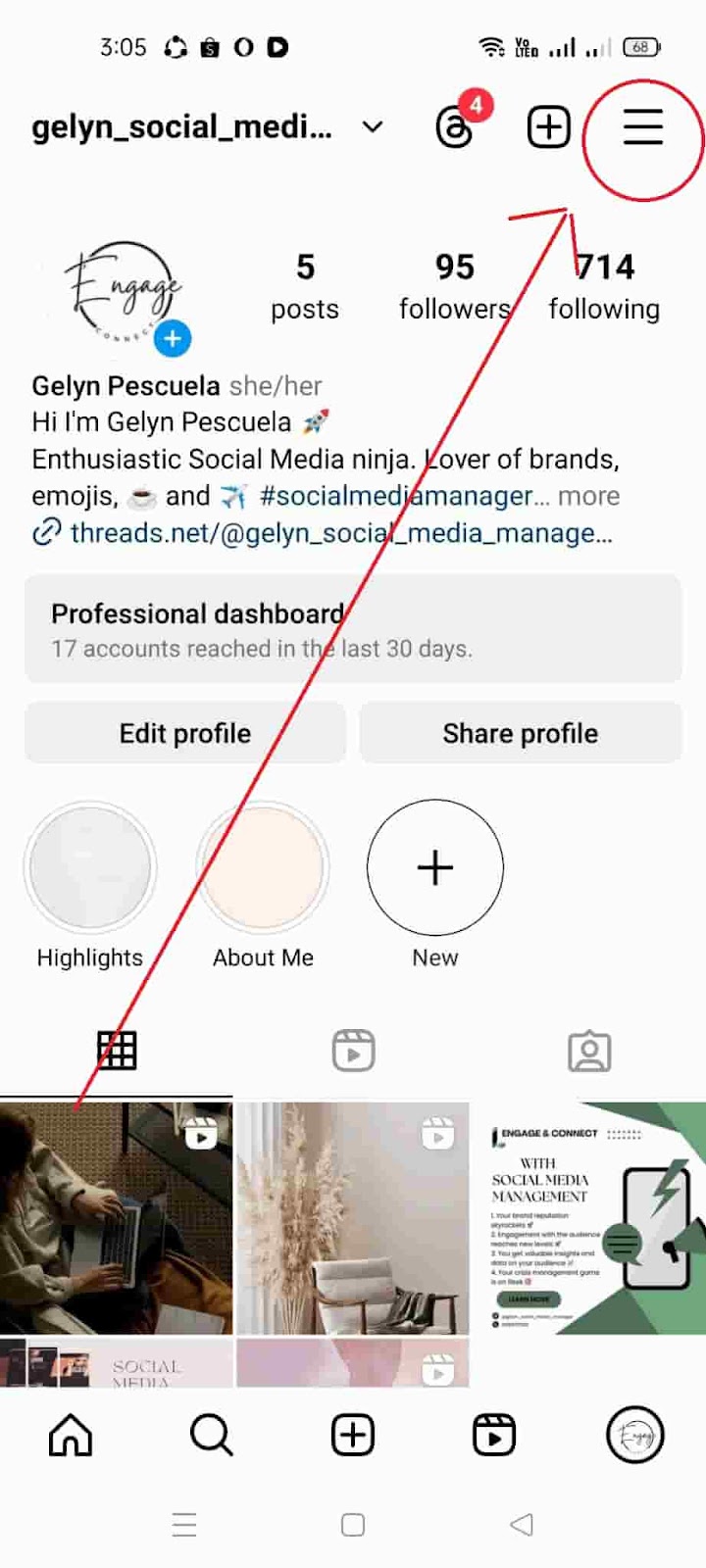 How to Clear Cache on Instagram - Hamburger Line