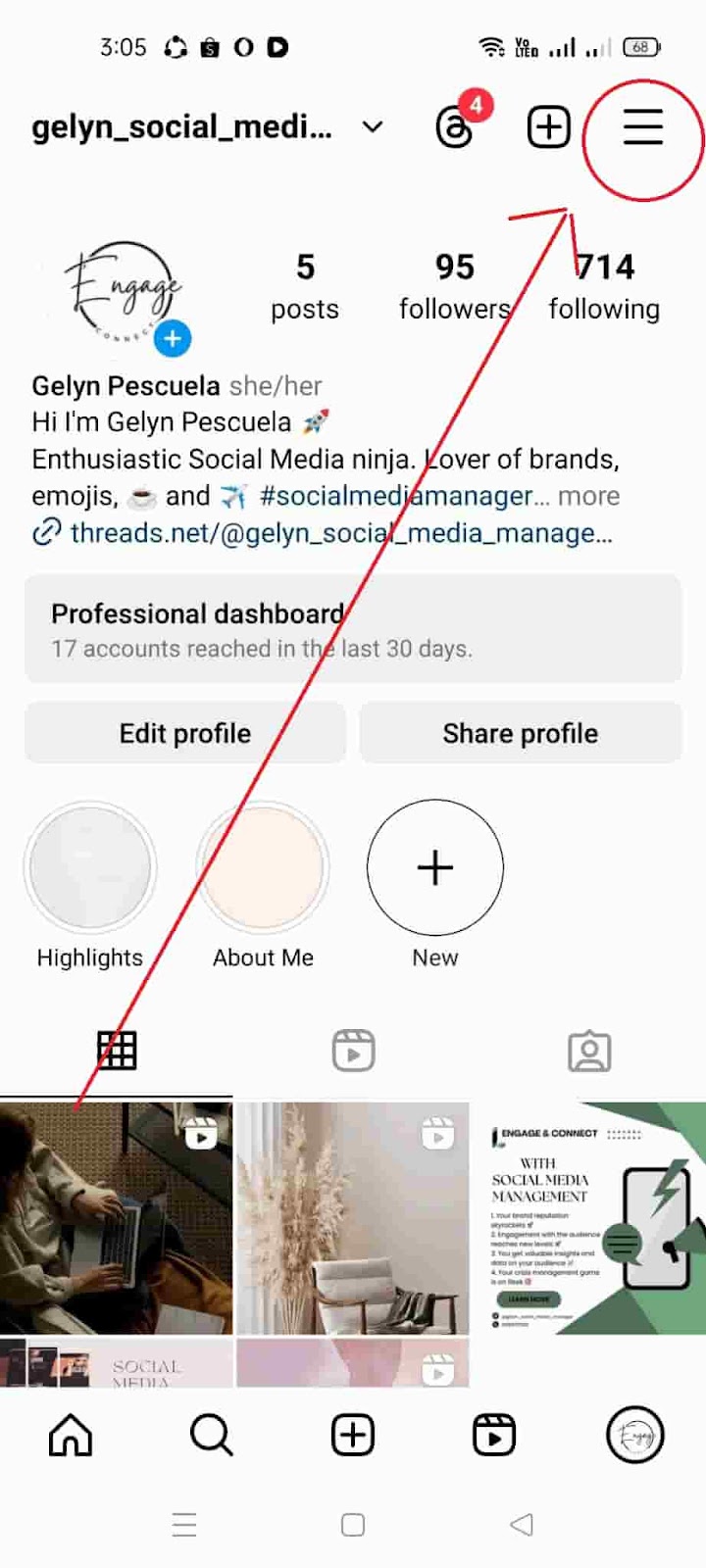 How to Clear Cache on Instagram - Hamburger Line