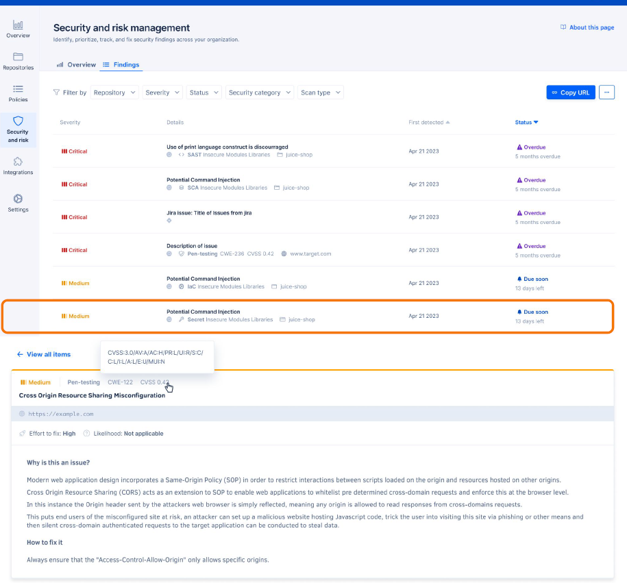 appsec dashboard screenshot