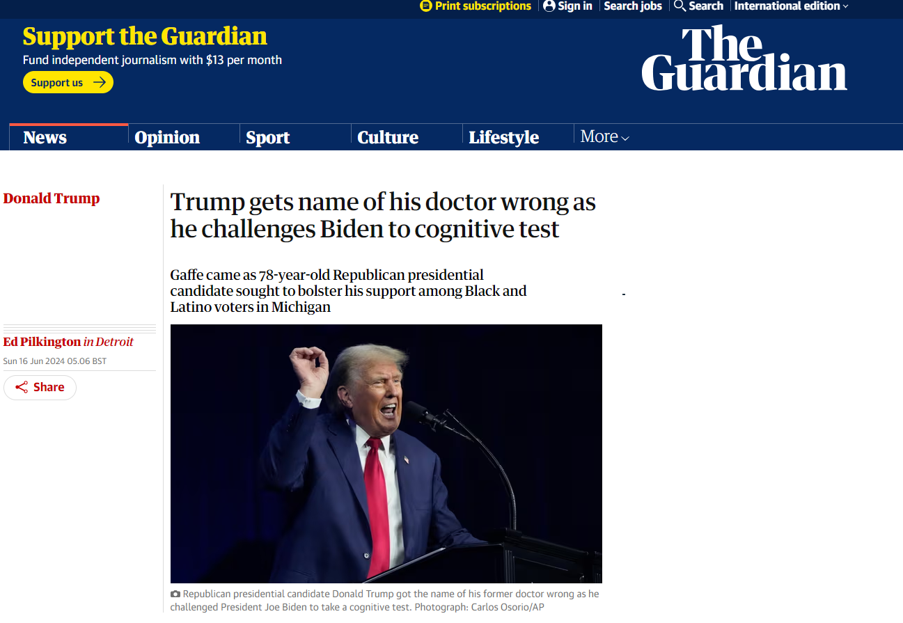 The Guardian's news feature on Trump