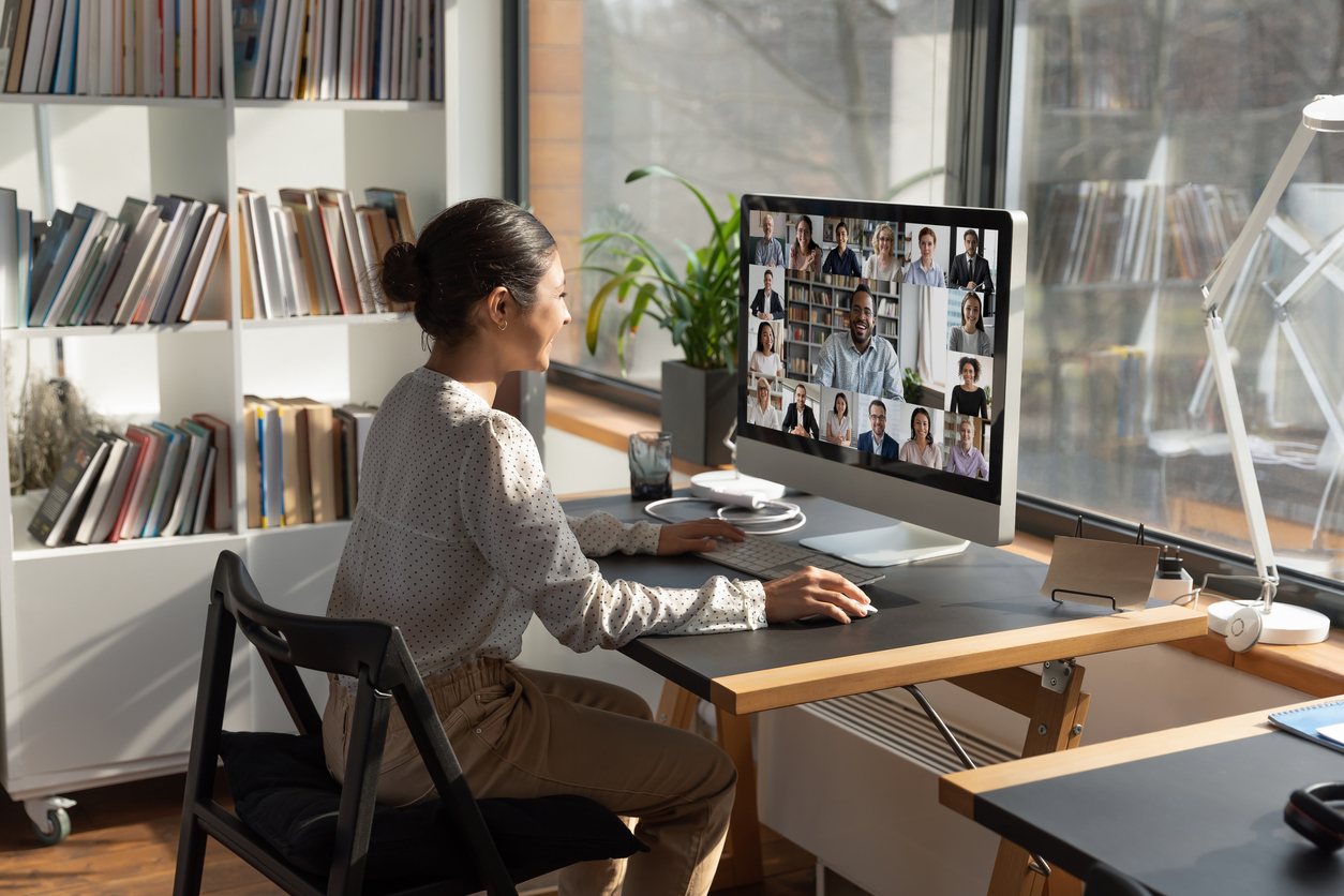 smiling woman having a meeting after finding remote talent