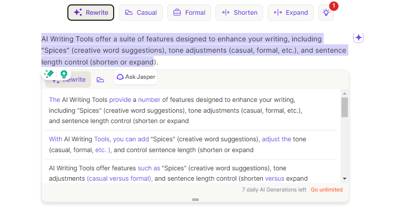 Wordtune's Paraphrasing Tool