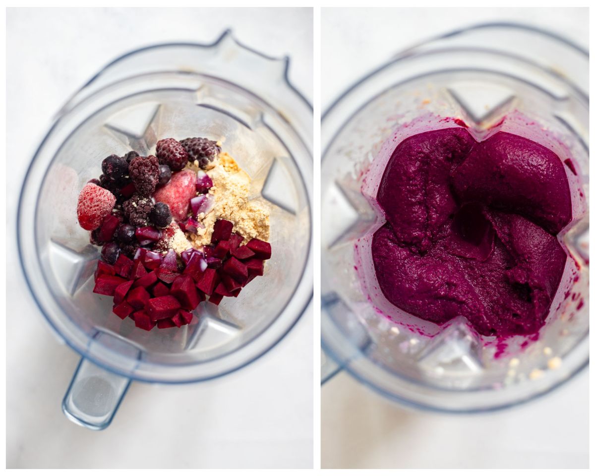 2 step preparing process for blending smoothie bowl