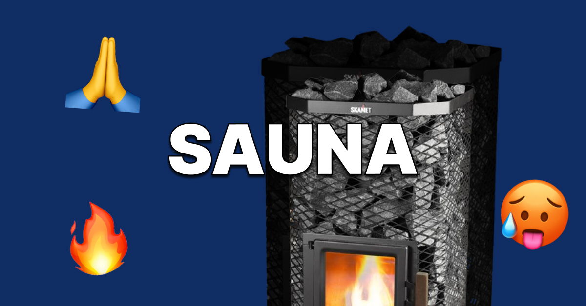 Sauna, sekä kiitollisuutta ja kuumuutta kuvastavia symboleita.