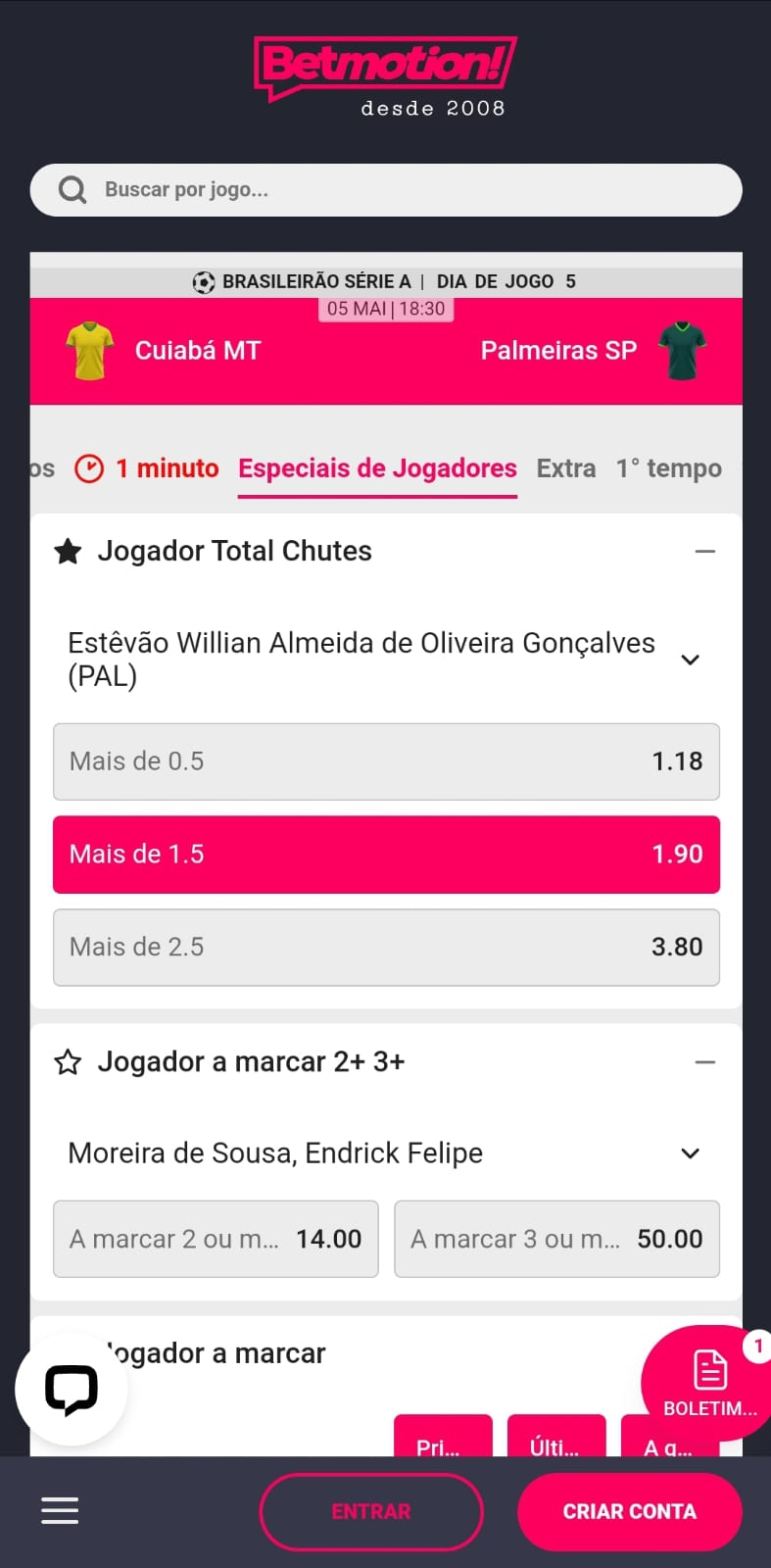 aposta em mais de 1.5 betmotion