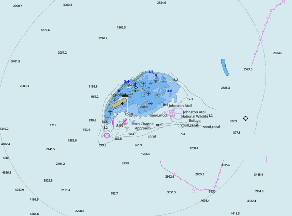 r/UFOB - Chart of the Johnston Atoll and surrounding oceanic depths in meters