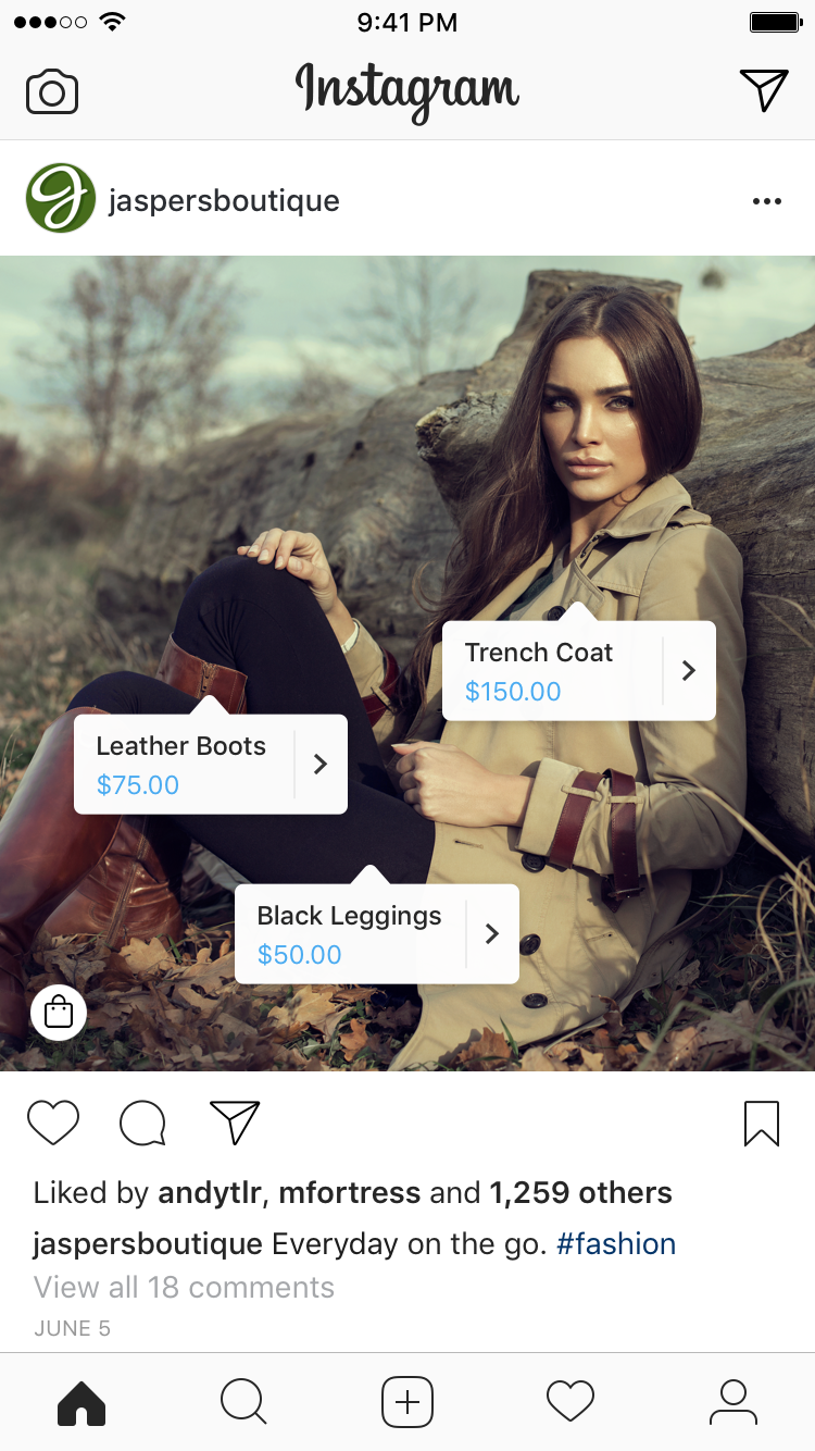 Screenshot of live Instagram post showing shoppable products highlighted