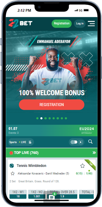 22Bet app homepage