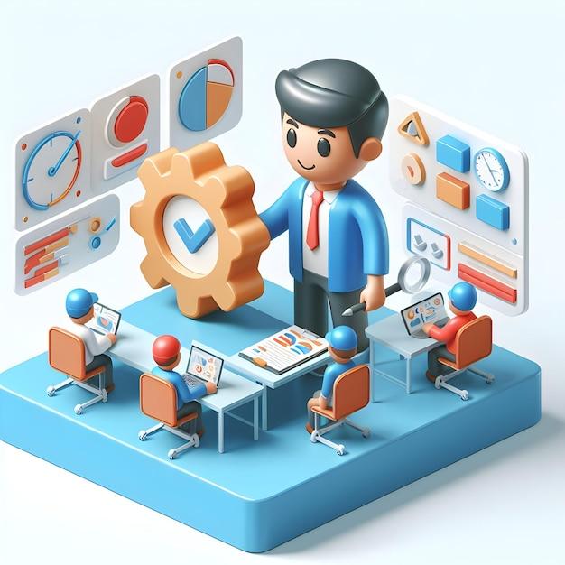 Efficient Workforce Collaboration 3D Flat Cartoon Icon for Seamless Productivity and Promotion Conce