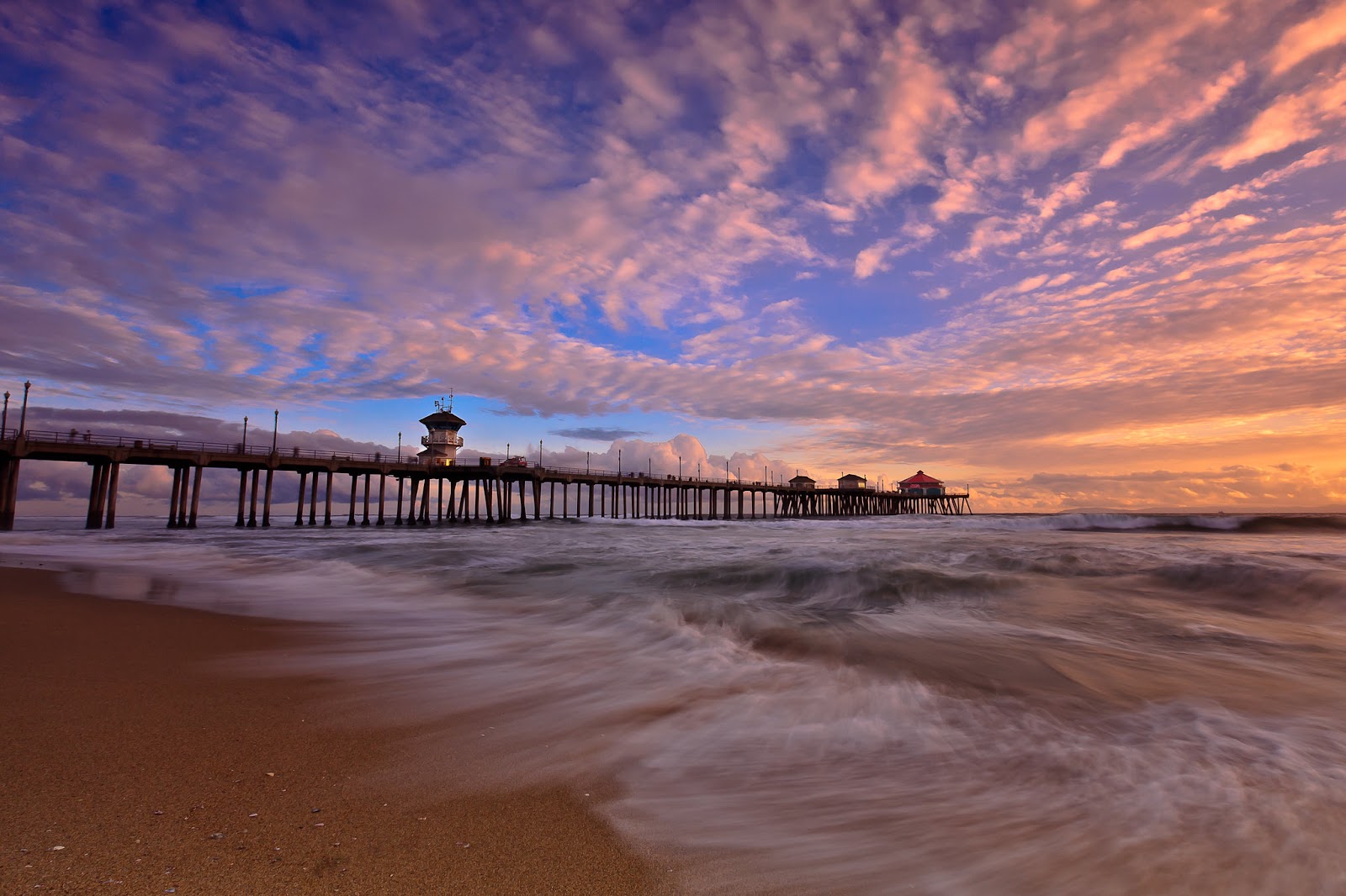 The Huntington Beach Pier after a day of intense rainfall.