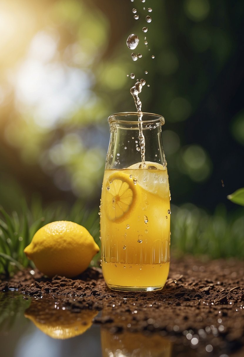 Lemon juice drips from a bottle onto a trail of ants, scattering them away from the house