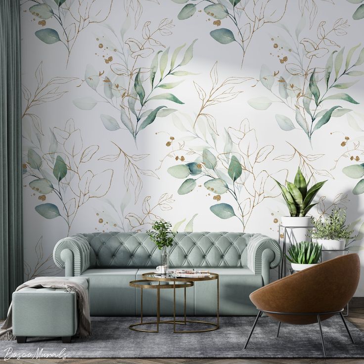 Botanical Bliss-Modern Living Room Wallpaper