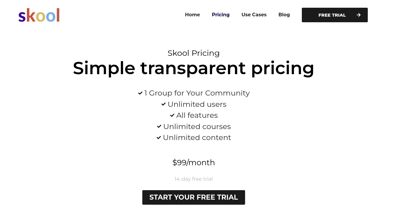 Skool Pricing page