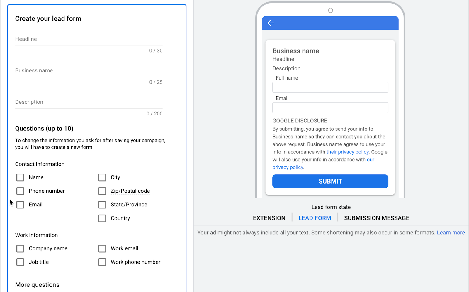 Google Ads Lead Forms