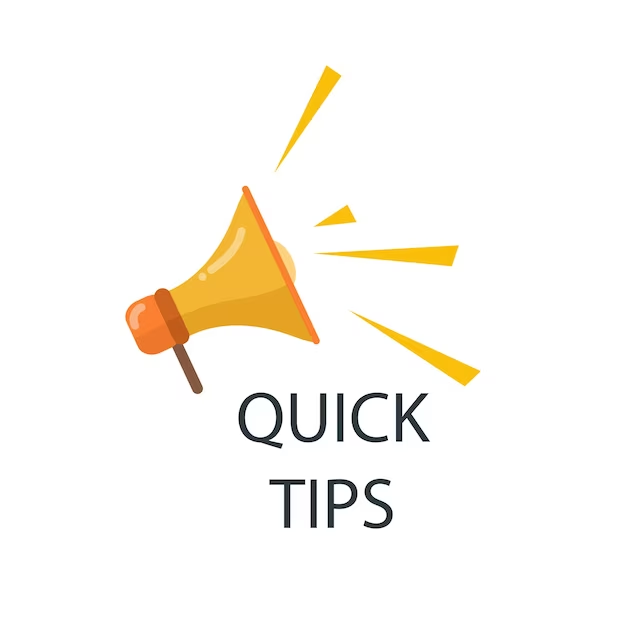 Illustration of a megaphone with the text "quick tips" below it